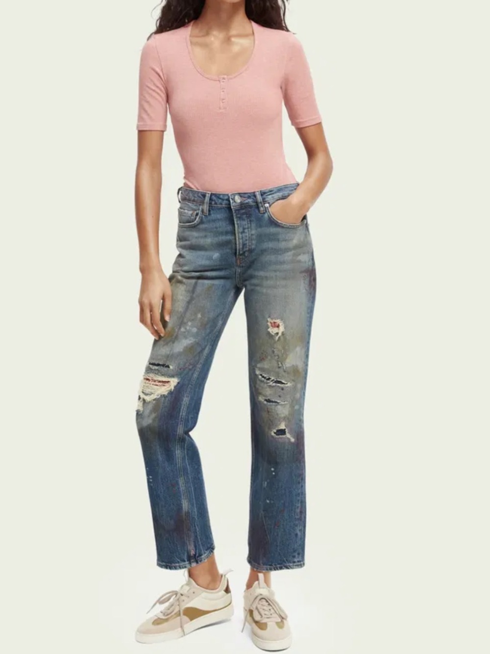 NWT Free People x Scotch & Soda The Sky Straight Leg Distressed Jeans